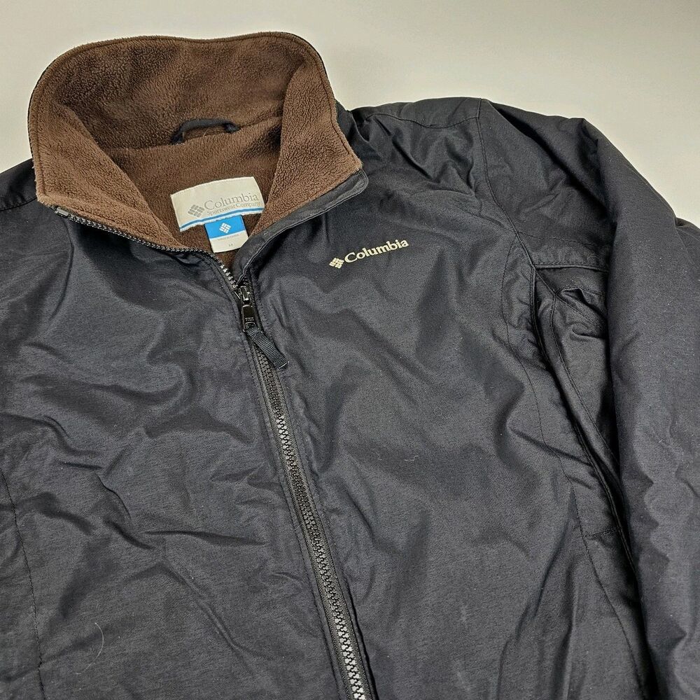 Columbia Womens L Black Fleece Lined Nylon Jacket Full Zip Outdoor WL3094